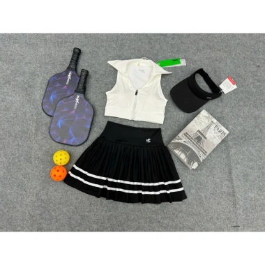 Bộ thể thao nữ QC – Váy áo xếp ly, Bra khoá kéo, Tennis Golf Pickleball – 249k