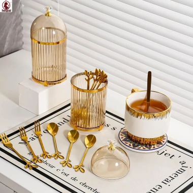 Bộ Thìa Cà Phê, Nĩa Tráng Miệng & Giá Đỡ Đồ Ăn Đa Năng cho Quầy Cà Phê