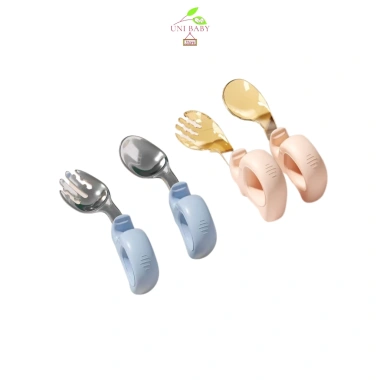 Bộ thìa nĩa tập ăn cho bé nhựa PPSU và thép 316, chịu nhiệt 120°C, an toàn, giảm giá 74.350₫