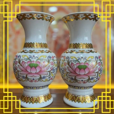 Bộ Thờ Cúng Hoa Tiết Hoa Sen Hồng Bằng 2.018 - Sứ Cao Cấp, Phật Giáo Tường Thuận