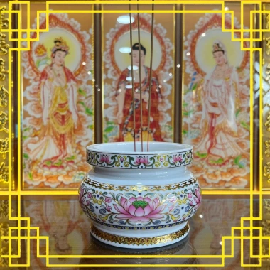 Bộ Thờ Cúng Hoa Tiết Hoa Sen Hồng Bằng 2.018 - Sứ Cao Cấp, Phật Giáo Tường Thuận
