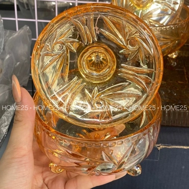 Bộ thố mứt tết thủy tinh + khay meka trong suốt tay cầm - Đựng hạt dưa, bánh kẹo, trang trí, 258.500₫