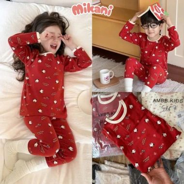 Bộ Thu Đông Bé Trai & Bé Gái Cotton Đỏ - Set Đồ Ngủ Tay Dài In Ngộ Nghĩnh (7-27kg) MBO17
