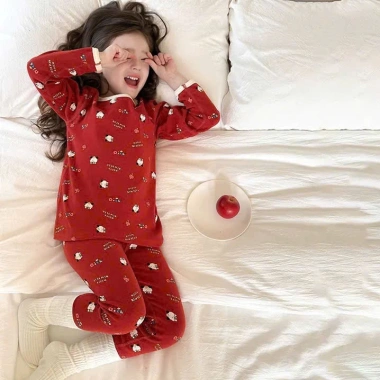 Bộ Thu Đông Bé Trai & Bé Gái Cotton Đỏ - Set Đồ Ngủ Tay Dài In Ngộ Nghĩnh (7-27kg) MBO17 4
