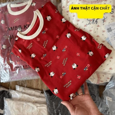 Bộ Thu Đông Bé Trai & Bé Gái Cotton Đỏ - Set Đồ Ngủ Tay Dài In Ngộ Nghĩnh (7-27kg) MBO17 8