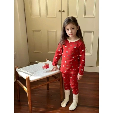 Bộ Thu Đông Bé Trai & Bé Gái Cotton Đỏ - Set Đồ Ngủ Tay Dài In Ngộ Nghĩnh (7-27kg) MBO17 10