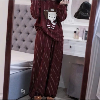 Bộ Thu Đông Nữ Áo Nỉ Họa Tiết Voi Thêu Nổi Quần Suông Dài Chấm Bi Đồ Bộ Dày Dặn Dạo Phố