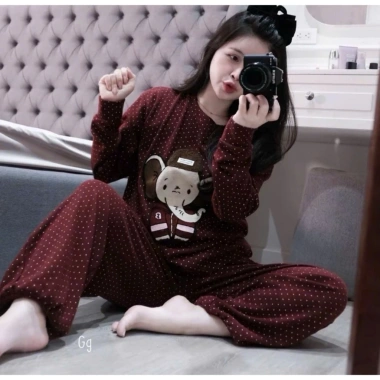 Bộ Thu Đông Nữ Áo Nỉ Họa Tiết Voi Thêu Nổi Quần Suông Dài Chấm Bi Đồ Bộ Dày Dặn Dạo Phố