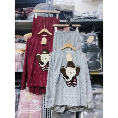 Bộ Thu Đông Nữ Áo Nỉ Họa Tiết Voi Thêu Nổi Quần Suông Dài Chấm Bi Đồ Bộ Dày Dặn Dạo Phố