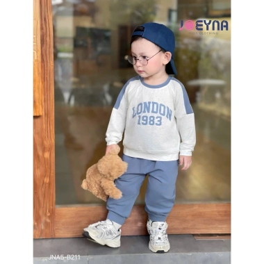 Bộ Thun Cotton Dài Tay Bé Trai London 1.983 Joeyna - Chất Cao Cấp, Mềm Mại, Size 8-23kg, Giá Ưu Đãi 230k