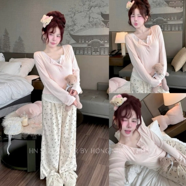 Bộ thun cotton dài tay chấm bi cao cấp mềm mại, mặc ngủ, đi chơi, du lịch - Giá chỉ 410k 3