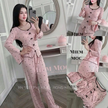 Bộ thun cotton dài tay chấm bi cao cấp mềm mại, mặc ngủ, đi chơi, du lịch - Giá chỉ 410k 5