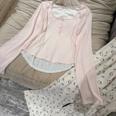Bộ thun cotton dài tay chấm bi cao cấp mềm mại, mặc ngủ, đi chơi, du lịch - Giá chỉ 410k 6