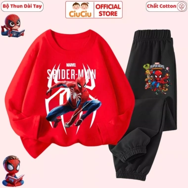 Bộ Thun Dài Tay Siêu Nhân Người Nhện Cho Bé Trai CIUCIU KID - Set Thu Đông Cotton Mềm Mịn Giá Ưu Đãi 197k