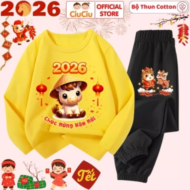Bộ Thun Dài Tay Tết Bính Ngọ 2.026 Chúc Mừng Năm Mới cho Bé Trai & Bé Gái - CIUCIU KID Siêu Mềm Giá 197k 5