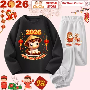 Bộ Thun Dài Tay Tết Bính Ngọ 2.026 Chúc Mừng Năm Mới cho Bé Trai & Bé Gái - CIUCIU KID Siêu Mềm Giá 197k 7