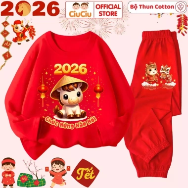 Bộ Thun Dài Tay Tết Bính Ngọ 2.026 Chúc Mừng Năm Mới cho Bé Trai & Bé Gái - CIUCIU KID Siêu Mềm Giá 197k 8