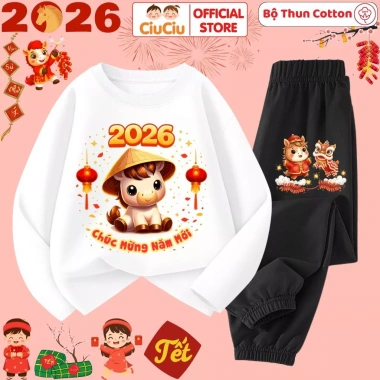Bộ Thun Dài Tay Tết Bính Ngọ 2.026 Chúc Mừng Năm Mới cho Bé Trai & Bé Gái - CIUCIU KID Siêu Mềm Giá 197k 10