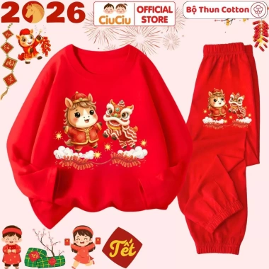 Bộ Thun Dài Tay Tết Bính Ngọ Múa Lân 2.026 Bé Trai Bé Gái CIUCIU KID 197.000 VND