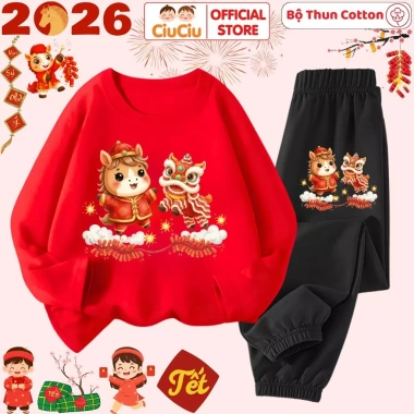 Bộ Thun Dài Tay Tết Bính Ngọ Múa Lân 2.026 Bé Trai Bé Gái CIUCIU KID 197.000 VND