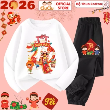 Bộ Thun Dài Tay Tết CIUCIU KID cho Bé Trai & Gái - Quần Áo Thu Đông Cotton Mềm 197k 4