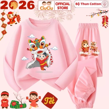 Bộ thun dài tay Tết Múa Lân 2.026 cho bé trai, bé gái CIUCIU KID cotton mềm 197k 7