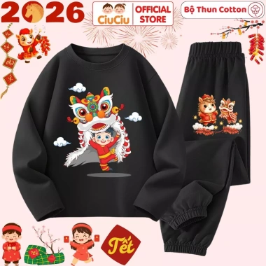 Bộ thun dài tay Tết Múa Lân 2.026 cho bé trai, bé gái CIUCIU KID cotton mềm 197k 8