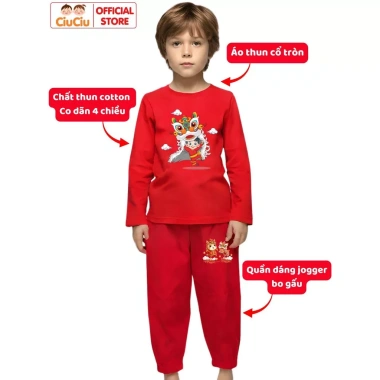 Bộ thun dài tay Tết Múa Lân 2.026 cho bé trai, bé gái CIUCIU KID cotton mềm 197k 9