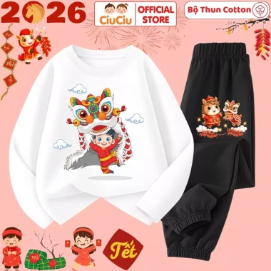 Bộ thun dài tay Tết Múa Lân 2.026 cho bé trai, bé gái CIUCIU KID cotton mềm 197k 10