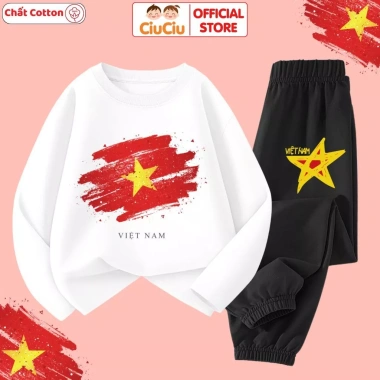 Bộ Thun Dài Tay Thu Đông Cờ Đỏ Sao Vàng CIUCIU cho Bé Trai Gái - Cotton Mềm Mại 197k 6
