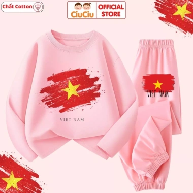 Bộ Thun Dài Tay Thu Đông Cờ Đỏ Sao Vàng CIUCIU cho Bé Trai Gái - Cotton Mềm Mại 197k 7
