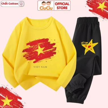 Bộ Thun Dài Tay Thu Đông Cờ Đỏ Sao Vàng CIUCIU cho Bé Trai Gái - Cotton Mềm Mại 197k 8