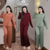 Bộ thun lạnh tay dài Bigsize Leeshu – áo ủ kem, quần suông rộng, cotton mềm mại 149.000₫