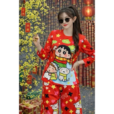Bộ Thun Tăm Tay Dài Freesize 40-65Kg Mẫu Tết Hottrend - Quần Ống Rộng Giá ưu đãi 169k