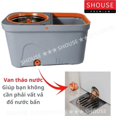 Bộ thùng cây lau nhà Shouse 360 độ chổi tự vắt 2 ngăn tách nước bẩn - Sạch nhanh