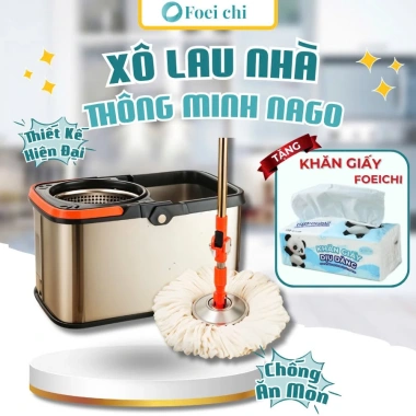 Bộ Thùng Lau Nhà BUNA Thép Không Gỉ 43x25x24cm và Bông Lau Tiện Lợi - Giá Ưu Đãi