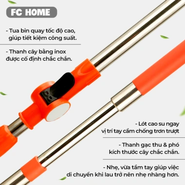 Bộ Thùng Lau Nhà BUNA Thép Không Gỉ 43x25x24cm và Bông Lau Tiện Lợi - Giá Ưu Đãi