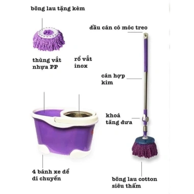 Bộ thùng lau nhà thông minh xoay 360 độ lồng inox cao cấp, giá chỉ 139.000đ