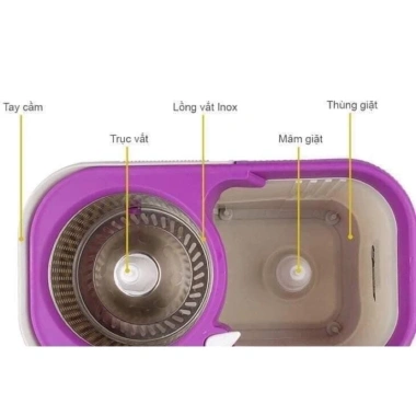 Bộ thùng lau nhà thông minh xoay 360 độ lồng inox cao cấp, giá chỉ 139.000đ
