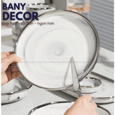 Bộ Tô Chén Dĩa Vân Đá Cẩm Thạch Trắng Viền Bạch Kim Sang Trọng - Giá Ưu Đãi 426.000₫ - Bany Decor Bảo Hành Vận 6 Bộ Tô Chén Dĩa Vân Đá Cẩm Thạch Trắng Viền Bạch Kim Sang Trọng - Giá Ưu Đãi 426.000₫ - Bany Decor Bảo Hành Vận 6