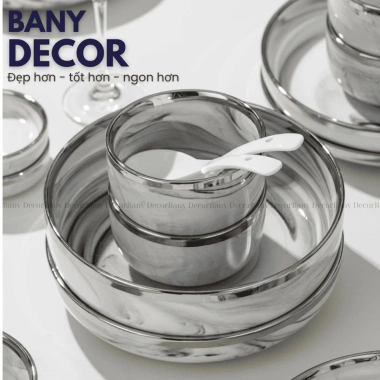 Bộ Tô Chén Dĩa Vân Đá Cẩm Thạch Trắng Viền Bạch Kim Sang Trọng - Giá Ưu Đãi 426.000₫ - Bany Decor Bảo Hành Vận 9 Bộ Tô Chén Dĩa Vân Đá Cẩm Thạch Trắng Viền Bạch Kim Sang Trọng - Giá Ưu Đãi 426.000₫ - Bany Decor Bảo Hành Vận 9