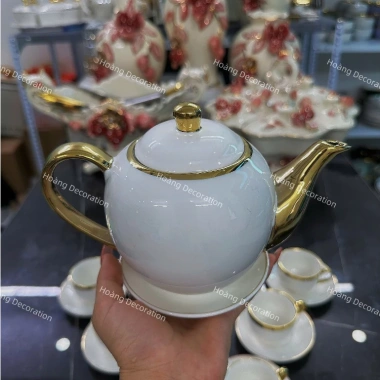 Bộ trà 10 chén - đĩa lót trắng viền vàng, tách phà, hộp quà - Giá chỉ 695.000 VND