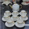 Bộ trà 10 chén - đĩa lót trắng viền vàng, tách phà, hộp quà - Giá chỉ 695.000 VND 5