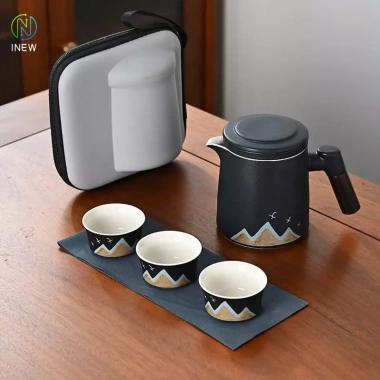 Bộ trà du lịch Gốm nhanh, lưu trữ di động ngoài trời, nhẹ gọn, tiện lợi, giá 203.000đ