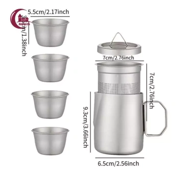 Bộ Trà Kung Fu Titan nhẹ, cốc ấm, cắm trại, phù hợp ba lô văn phòng – giảm 20%