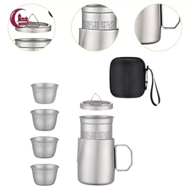 Bộ Trà Kung Fu Titan nhẹ, cốc ấm, cắm trại, phù hợp ba lô văn phòng – giảm 20%