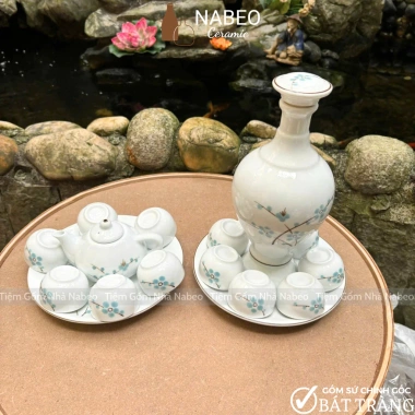 Bộ Trà & Nậm Rựu Cúng Gia Tiên - Phù hợp Bát Đĩa Hoa Mặt Trời Gốm Sứ Bát Tràng