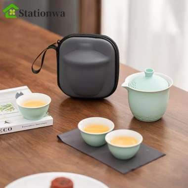 Bộ Trà STATIONWA Kung Fu - Dụng Cụ Du Lịch, Ấm Gốm Mini Di Động Ngoài Trời, Giá ưu đãi 167.310₫