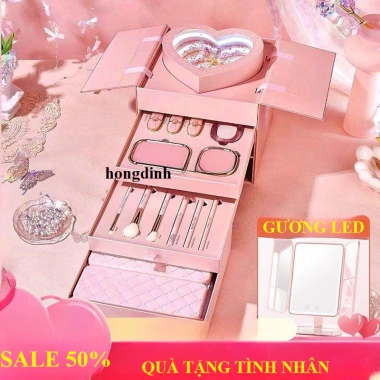 Bộ Trang Điểm 4 tầng YOULIYOULA Trái tim 3D và Gương LED - Quà tặng cao cấp cho bạn gái, giá 939.000