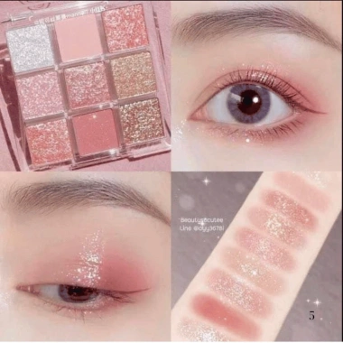 Bộ Trang Điểm Cá Nhân 5 Món - Cọ 6 Cây, Phấn Mắt 9 Ô, Má Hồng, Son Lì Chống Nước, Mascara Dài Dày - 338.000 VND